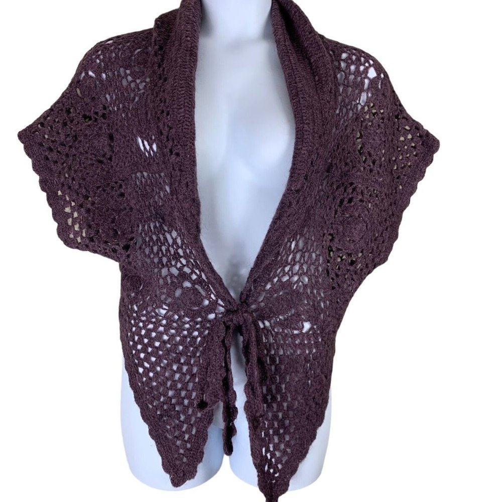 Relais Small Cardigan Mohair Blend Loose Knit Tie Front Purple Sweater